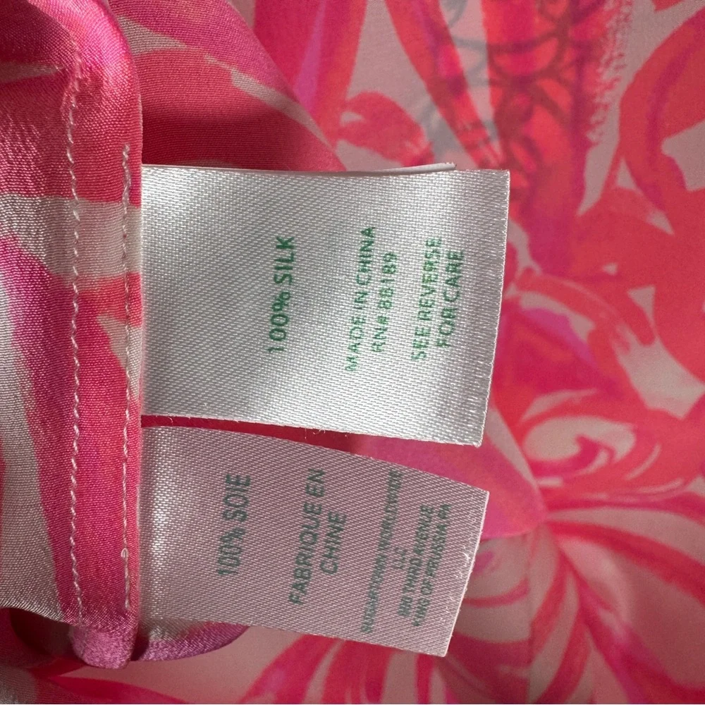 LILLY PULITZER Amelia Island Silk Tunic Pink Coral Navy Split Neckline Sz Small - Picture 7 of 10
